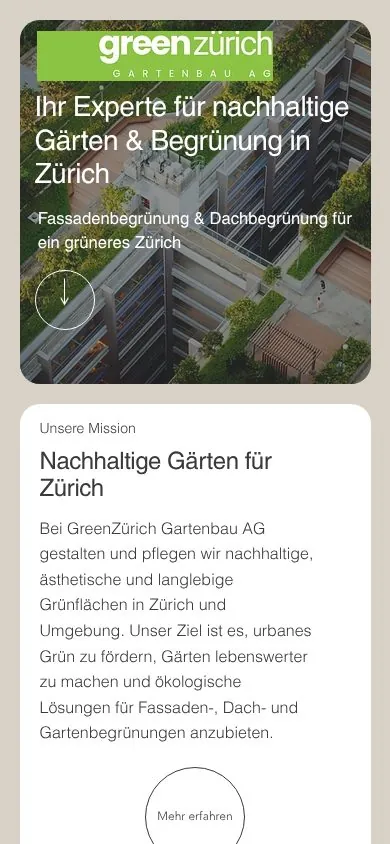 Website von GreenZürich Gartenbau AG, Handy